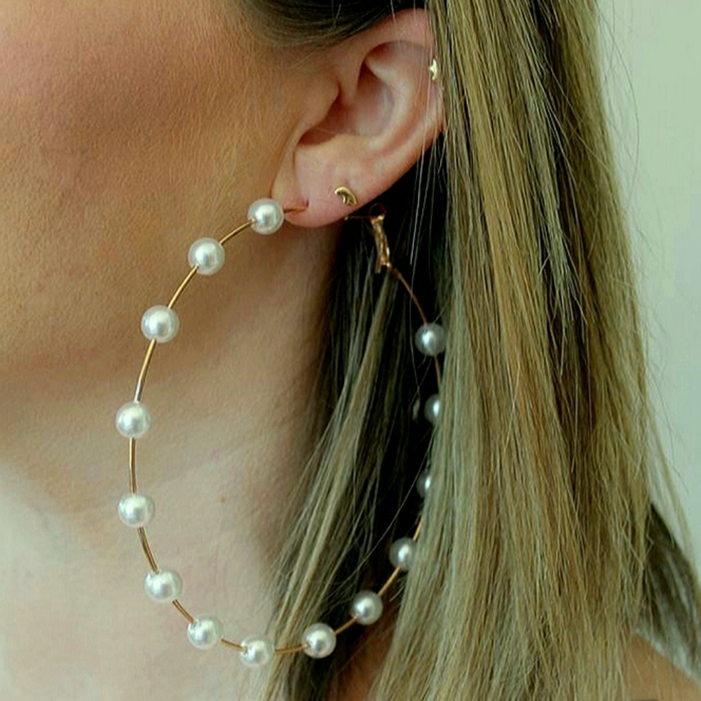 【𝐍𝐄𝐖】· Gold \ Pearl · 𝗫𝗟 HOOP · Earrings ·